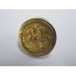 A 9ct gold full sovereign ring George V dated 1912 ring size P - approx weight 15.5 grams