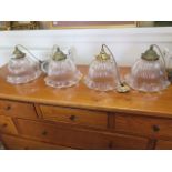 Four Holophane type hanging ceiling lamps - Width 25cm