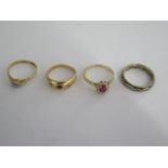 Two 9ct gold rings approx weight 5.5 grams and two 18ct gold rings - approx weight 6 grams