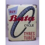 An enamel Bata cycle Tyre Tubes metal single side sign - 48cm x 38cm - some rust and chips mainly to