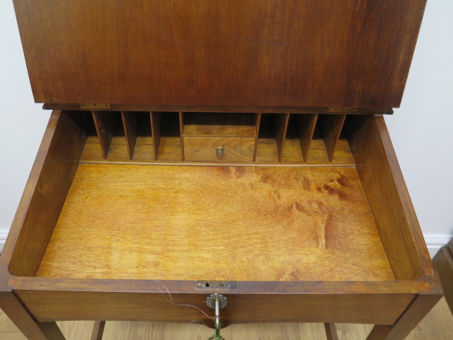 An inlaid mahogany writing table with a lift up sloping top enclosing a fitted interior and upstand - Image 2 of 2