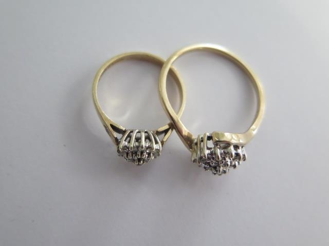 Two 9ct yellow gold diamond cluster rings sizes S and J/K - total weight approx 4.5 grams - both - Image 2 of 2