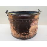 A riveted copper log bucket - Height 24cm x Width 35cm