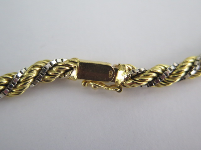 A hallmarked 18ct bi metal rope twist necklace - Length 52cm - approx weight 35.2 grams - good - Image 3 of 3