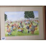 Paul Chapman 1993 watercolour, Chickens Playing at a Country Fair - 38cm x 32cm overall - in very