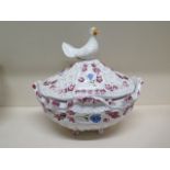 A dove lidded tureen - Height 31cm x Width 33cm - some crazing and flaking but reasonably good