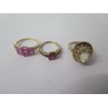 Three 9ct yellow gold dress rings sizes R and J - approx weight 9.5 grams