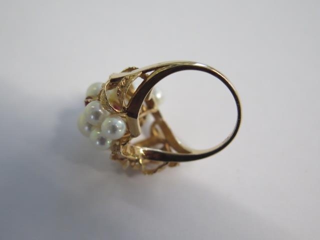 A 14ct yellow gold pearl and garnet/ruby cluster ring size M/N - approx weight 7.4 grams - good - Image 3 of 3