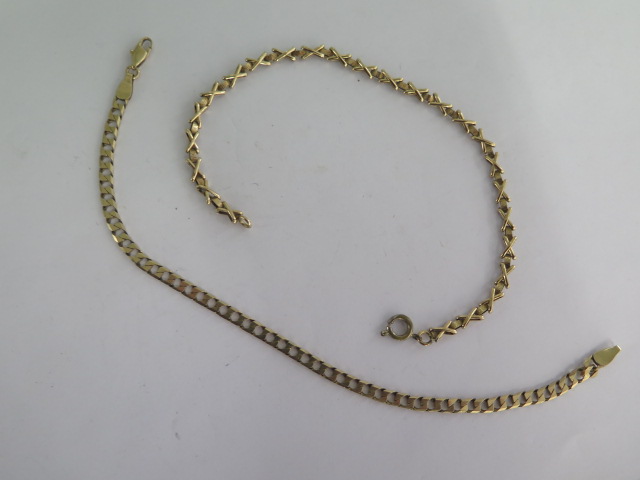 Two 9ct yellow gold bracelets 21cm long - one with replacement clasp - total weight approx 10 grams