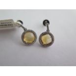 A pair of 9ct gold citrine and diamond drop earrings - 12mm long - approx weight 1.6 grams - RRP £