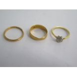 Two 22ct yellow gold band rings sizes O and P - thicker one worn, other good, total approx weight