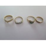 Four 9ct yellow gold rings sizes N to P - approx weight 7.6 grams - all in good condition