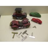Four Schuco tinplate clockwork cars - Mercer 1225, Ford 1227, Kommando 2000 and Mirakocar 1001 - all