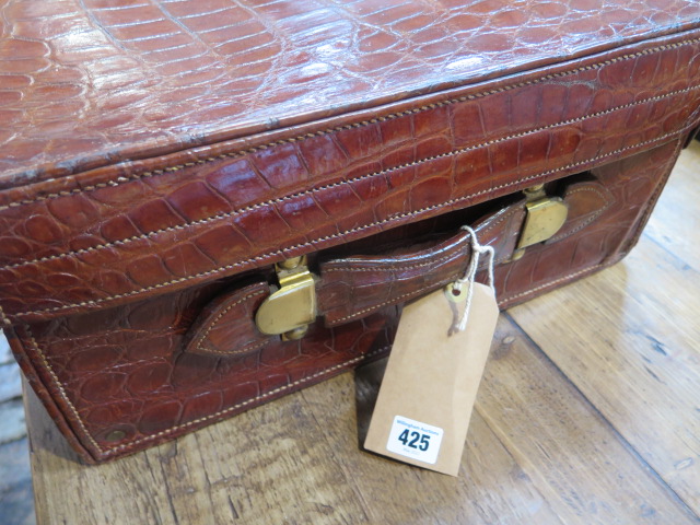 An Edwardian crocodile leather gentleman's vanity case , trunk, by Mappin and Webb , the hinged - Image 8 of 13