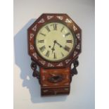 An American 8 day wall clock with mother of pearl inlay, strikes on bell - running - Height 66cm