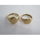 Two 9ct yellow gold signet rings sizes M and N - approx weight 11.6 grams