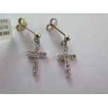 A pair of 18ct white gold diamond cross drop earrings - 2cm long - approx weight 2 grams - RRP £