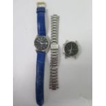 A Seiko Quartz SU stainless steel wristwatch on a blue faux crocodile strap - running, with new