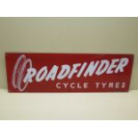 An enamel Roadfinder Cycle Tyres single sided metal sign - 20cm x 61cm - some scuffs, generally good