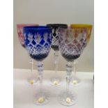 Five crystal cut glass hock glasses - Height 25cm - all good