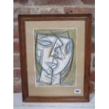 Roy Turner Durrant abstract composition head of a woman, label verso - frame size 45cm x 35cm
