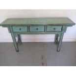 A Chinese style painted three drawer hall table - Width 162cm x Width 85cm x Depth 40cm - as new