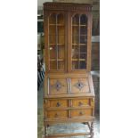 A 1930's oak bureau bookcase - Width 74cm x Height 205cm