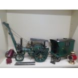 A MARKE ARJ 1852 steam traction engine 53cm long with a crane attachment, trailer, caravan and
