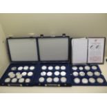 A collection of 38 silver proof Olympic Games MDM coins, 1080 grams, most with certificates