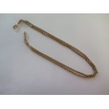 A 9ct yellow gold double Albert watch chain / necklace, 40cm long, approx 14.2 grams, good condition