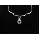 A 9ct white gold blue sapphire and diamond necklace, length approx 45cm, in good condition