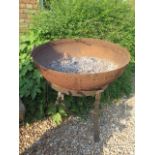 An ex-demonstration Kadai metal fire pit on stand made from recycled cast iron, 80cm diameter x 77cm