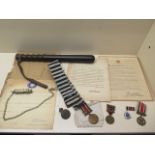A Special Constabulary medal to Charles Duncan Ballard with badges, truncheon, belt, whistle and