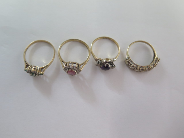 Four 9ct yellow gold rings, sizes L, M, N, O, total approx 8.7 grams - Image 3 of 6