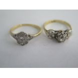Two 18ct yellow gold diamond rings (one tested) sizes L, approx 5 grams, generally good