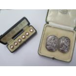 A Nepalese white metal 2 part buckle, 7.5cm wide, approx 38 grams and a boxed set of gilt metal