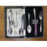 A silver Christening set (engraved) and other silver flatware, total approx 5.9 troy oz