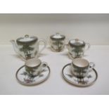 A Satsuma five piece tea for two set, tea pot 10cm tall, all good condition, overall crazing