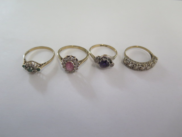 Four 9ct yellow gold rings, sizes L, M, N, O, total approx 8.7 grams - Image 2 of 6