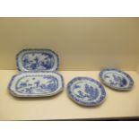 A pair of 19th century Chinese blue and white plates - Width 23cm - and two graduating serving