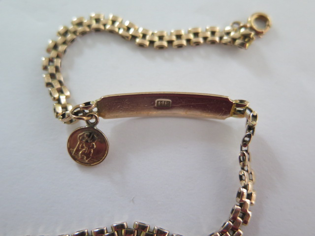 A 9ct tricolour gold bracelet, approx 1 gram and a 14ct yellow gold bracelet (engraved) approx 6.3 - Image 3 of 4