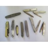 A collection of 10 assorted pen/fruit knives including four with silver blade