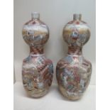 A pair of Satsuma double gourd type vases, 36cm tall, overall crazing but no damage