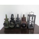 A collection of 5 Railway type lamps, tallest 39cm