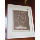 A print of a Picasso Exposition poster in a white frame, 38cm x 31cm