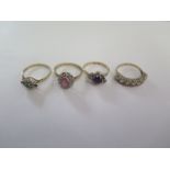 Four 9ct yellow gold rings, sizes L, M, N, O, total approx 8.7 grams