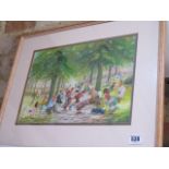 Paul Chapman 1990 Chickens in Woodland - 50cm x 40cm overall - in very good condition