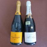 A bottle of Pol Roger 75cl champagne and a bottle of Veuve Clicquot 75cl brut champagne
