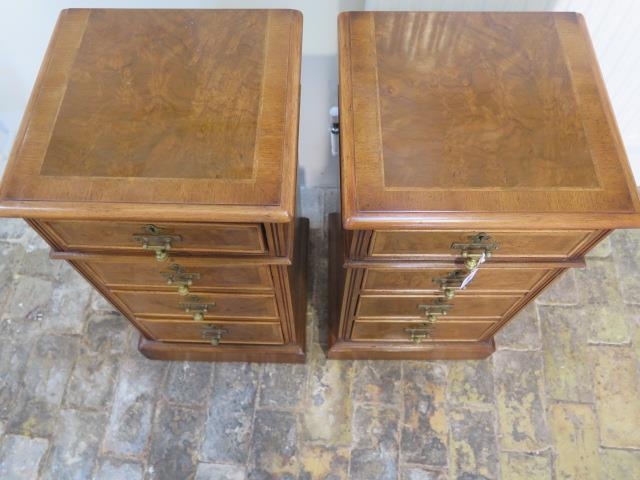 A pair of burr walnut four drawer bedside chests made by a local craftsman to a high standard - - Image 4 of 4