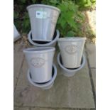 A pair of JC & Co sky blue pots - Height 24cm and four matching smaller pots - Height 19cm - RRP £